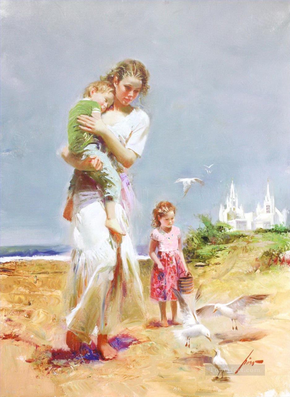 PD mum and kids Woman Impressionist Oil Paintings